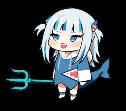 1girl animated animated_gif blinking chibi fins fish_tail gawr_gura hololive hololive_english lowres polearm shark_girl shark_tail tail tail_wagging trident virtual_youtuber weapon