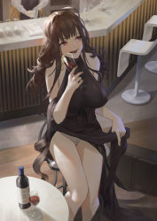 Rule 34 | 2girls, absurdres, ahoge, alcohol, alternate costume, alternate hairstyle, bad id, bad pixiv id, black dress, blunt bangs, blush, breasts, brown hair, chair, champagne flute, cirilla lin, clothes lift, cup, dress, drinking glass, dsr-50 (girls&#039; frontline), dsr-50 (highest bid) (girls&#039; frontline), evening gown, food, girls&#039; frontline, highres, holding, holding cup, holding food, large breasts, lifting own clothes, long hair, multiple girls, official alternate costume, panties, red eyes, scenery, sidelocks, skirt, skirt lift, solo focus, springfield (girls&#039; frontline), thighs, tongue, tongue out, underwear, white panties, wine, wine glass