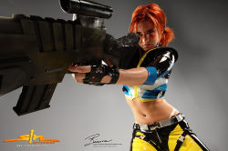 Rule 34 | cosplay, cosplay photo, gun, jessica cannon, photo (medium), real life, red hair, sin (game), solo, weapon