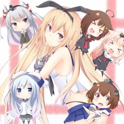 Rule 34 | &gt; &lt;, 10s, 6+girls, :t, ahoge, amatsukaze (kancolle), anchor, black panties, blonde hair, blue eyes, bow, bow panties, braid, brown hair, chibi, closed eyes, commentary, dress, fang, flat cap, gloves, hair flaps, hair ornament, hairband, happy, hat, hibiki (kancolle), highres, kantai collection, long hair, looking at viewer, multiple girls, neckerchief, open mouth, panties, pleated skirt, pout, red neckerchief, remodel (kantai collection), sailor collar, sailor dress, school uniform, serafuku, shigure (kancolle), shimakaze (kancolle), short hair, siamese, silver hair, single braid, skirt, smile, socks, striped legwear, thighhighs, two side up, underwear, verniy (kancolle), white gloves, white panties, yellow eyes, yukikaze (kancolle), yuudachi (kancolle)