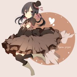 Rule 34 | 1girl, asahina hiyori, black hair, boots, bow, dress, elbow gloves, gloves, harusawa, hat, hiyori (kagerou project), kagerou project, long hair, mini hat, mini top hat, ribbon, solo, thighhighs, top hat, twintails