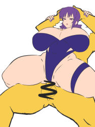 Rule 34 | 1boy, 1girl, alternate breast size, ass, bare legs, blue one-piece swimsuit, breasts, censored, cleavage, covered navel, creatures (company), curvy, dd (giogio99), game freak, gen 1 pokemon, grabbing, grabbing from behind, hetero, highleg, highleg swimsuit, highres, hypno, interspecies, large breasts, nintendo, one-piece swimsuit, penis, philena ivy, pokemon, pokemon (anime), pokemon (classic anime), purple eyes, purple hair, reverse cowgirl position, sex, sex from behind, simple background, sitting, sitting on person, skindentation, straddling, strapless, strapless one-piece swimsuit, sweat, swimsuit, testicles, thighs, wide hips