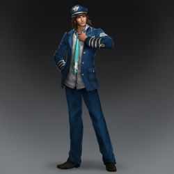 Rule 34 | 1boy, alternate costume, brown eyes, brown hair, full body, gradient background, hat, male focus, necktie, one eye closed, pilot, shin sangoku musou, sima zhao, simple background, solo, standing