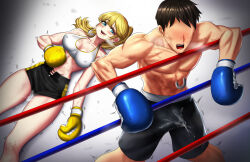 Rule 34 | 1boy, 1girl, akaba (user fptu3387), blonde hair, boxing, boxing ring, jewelry, mixed-sex combat, ring, tagme