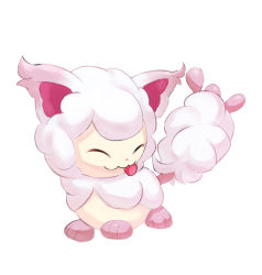 Rule 34 | :3, ^ ^, animal focus, closed eyes, closed mouth, creatures (company), closed eyes, fluffy, full body, fusion, game freak, gen 3 pokemon, gen 6 pokemon, highres, horezai, nintendo, no humans, pokemon, pokemon (creature), simple background, skitty, solo, swirlix, tongue, tongue out, white background