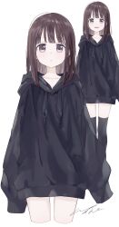 Rule 34 | 1girl, absurdres, black hoodie, facing viewer, highres, hood, hoodie, multiple views, nanase kurumi (menhera-chan), original, pomu (joynet), white background