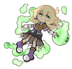 Rule 34 | 1girl, black skirt, blonde hair, boots, closed mouth, full body, looking at viewer, mizuhashi parsee, multicolored clothes, pointy ears, purple footwear, puyopuyo, shinmon akika, short hair, simple background, skirt, solo, touhou, white background