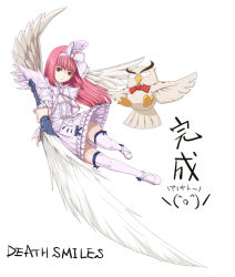 Rule 34 | 1girl, angel wings, bad id, bad pixiv id, bird, bow, captain freedom, cave (developer), copyright name, deathsmiles, dress, frills, gothic lolita, lolita fashion, owl, pink hair, red eyes, solo, thighhighs, weapon, windia (deathsmiles), wings, zettai ryouiki