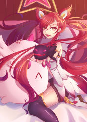 Rule 34 | 1girl, absurdres, alternate costume, alternate hair color, alternate hairstyle, elbow gloves, gloves, highres, jinx (league of legends), kuro (league of legends), league of legends, lipstick, long hair, magical girl, makeup, shiro (league of legends), star guardian (league of legends), star guardian jinx, thighhighs, twintails, very long hair
