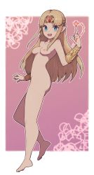 Rule 34 | 1girl, ass, bad id, bad pixiv id, barefoot, blonde hair, blue eyes, bracer, breasts, circlet, fire, highres, lamb-oic029, long hair, magic, nintendo, nipples, nude, pointy ears, princess zelda, smile, solo, super smash bros., swimsuit, the legend of zelda, the legend of zelda: a link to the past, triforce