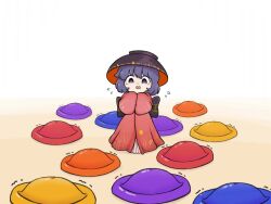 Rule 34 | 1girl, back bow, bow, bowl, bowl hat, flying sweatdrops, hat, japanese clothes, keb00b, kimono, long sleeves, mini person, minigirl, open mouth, purple eyes, purple hair, red kimono, short hair, sleeves past fingers, sleeves past wrists, solo, sukuna shinmyoumaru, touhou, toy
