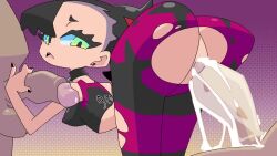 Rule 34 | 1girl, 2boys, animated, ass, bent over, black hair, black pants, black shirt, bouncing breasts, breasts, chocolate-pete, creatures (company), cropped shirt, cum, cum in pussy, cum overflow, earrings, eyebrows, eyelashes, feet out of frame, from behind, from side, game freak, gradient background, green eyes, group sex, handjob, hetero, huge ass, jewelry, looking at another, looking back, looping animation, marnie (pokemon), mmf threesome, multiple boys, nail polish, nintendo, nipples, official alternate costume, open mouth, pants, penis, petite, pink pants, pink shirt, pokemon, pokemon swsh, purple background, riding, sex, sex from behind, shirt, short hair, simple background, sleeveless, sleeveless shirt, small breasts, solo focus, standing, tagme, teeth, testicles, threesome, torn clothes, torn pants, two-tone background, two-tone pants, two-tone shirt, uncensored, upper teeth only, vaginal, video, yellow background