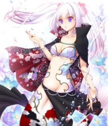 Rule 34 | 1girl, breasts, cape, cleavage, fins, hair ornament, hayabusa koi, head fins, mermaid, monster girl, navel, original, parted lips, purple eyes, silver hair, small breasts, solo, twintails