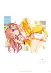 Rule 34 | 1girl, ;p, absurdres, artist name, bent over, brown hair, from side, glasses, gochuumon wa usagi desu ka?, hair between eyes, hand on own hip, headphones, highres, hoto mocha, jacket, koi (koisan), long hair, looking at viewer, off shoulder, official art, one eye closed, open clothes, open jacket, page number, purple eyes, red-framed eyewear, shirt, short shorts, shorts, sleeveless, sleeveless shirt, striped clothes, striped shirt, tongue, tongue out, v over eye, very long hair, white shorts, yellow jacket