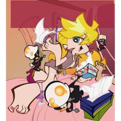 Rule 34 | 10s, 1girl, barefoot, bed, blonde hair, blue eyes, ghost (psg), highres, nail polish, non-web source, official style, one eye closed, panties, panties around ankles, panty &amp; stocking with garterbelt, panty (psg), panty pull, shoe dangle, shoes, single shoe, tissue, underwear, wink