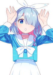 Rule 34 | 1girl, afnroll, aqua eyes, arona (blue archive), blue archive, blue eyes, blush, braid, choker, envelope, halo, highres, long sleeves, looking at viewer, open mouth, pink hair, pleated skirt, sailor collar, school uniform, serafuku, short hair, side braid, simple background, skirt, solo, sparkle, white background, white choker, white sailor collar, white skirt