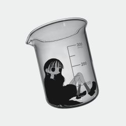 Rule 34 | 1girl, beaker, closed mouth, earrings, from side, greyscale, highres, in container, jewelry, long hair, mini person, minigirl, mole, mole under eye, monochrome, narue, original, orthodox cross, shoes, simple background, sitting, socks, solo, white background