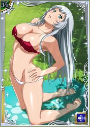Rule 34 | 1girl, barefoot, breasts, chouun shiryuu, feet, green eyes, highres, ikkitousen, large breasts, official art, soles, solo, toes, white hair