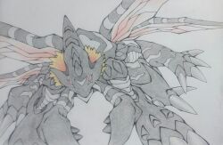 Rule 34 | absurdres, bug, claws, digimon, exoskeleton, grankuwagamon, highres, orange hair, red eyes, solo, wings