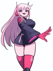 Rule 34 | 1girl, animated, animated gif, black panties, blush, bouncing breasts, breasts, cosplay, gloves, grin, headphones, hololive, hololive english, jewelry bonney (cosplay), large breasts, long hair, looking at viewer, mori calliope, no bra, one piece, panties, pink eyes, pink hair, smile, solo, teeth, thighhighs, thighs, underwear, virtual youtuber, walking, zedd (zedgawr)
