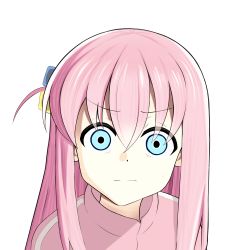 Rule 34 | 1girl, blue eyes, bocchi the rock!, closed mouth, cube hair ornament, empty eyes, gotoh hitori, hair between eyes, hair ornament, highres, jacket, long hair, naeternam, pink hair, pink jacket, solo, track jacket, transparent background, upper body