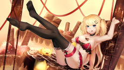 Rule 34 | adapted costume, akai haato, akai haato (gothic lolita), armpits, black panties, black thighhighs, blonde hair, blue hair, chocolate, chocolate on body, chocolate on breasts, food on body, frilled thighhighs, frills, hololive, long hair, panties, self-upload, solo, strapless, tagme, thighhighs, tube top, underwear, unmeinobasho, very long hair, virtual youtuber