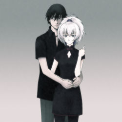 Rule 34 | china dress, chinese clothes, couple, darker than black, dress, hei (darker than black), hug, hug from behind, yin (darker than black)