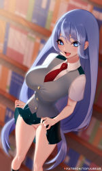 Rule 34 | 1girl, blue eyes, blue hair, blush, boku no hero academia, breasts, cleft of venus, hadou nejire, highres, large breasts, long hair, looking at viewer, matching hair/eyes, open mouth, smile, solo, thighs, tofuubear, uncensored, very long hair