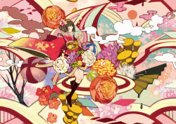 1girl 24_(24phage) female_focus flower hair_flower hair_ornament japanese_clothes kimono original smoke solo