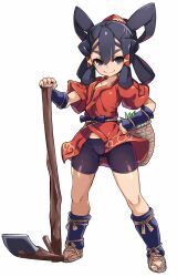 Rule 34 | 1girl, bike shorts, black eyes, black hair, closed mouth, commentary request, full body, highres, japanese clothes, karukan (monjya), looking at viewer, sakuna-hime, short hair, simple background, smile, solo, standing, tensui no sakuna-hime, toes, white background