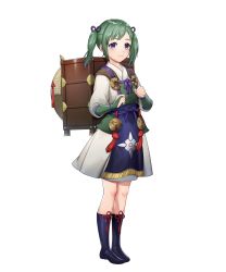 Rule 34 | 1girl, boots, closed mouth, dress, fire emblem, fire emblem fates, fire emblem heroes, full body, green hair, highres, japanese clothes, long hair, long sleeves, looking at viewer, midori (fire emblem), mikurou (nayuta), nintendo, official art, purple eyes, smile, solo, standing, transparent background, twintails