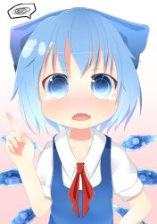 Rule 34 | 1girl, akisha, bad id, bad pixiv id, blue eyes, blue hair, blush, bow, cirno, fang, female focus, hair bow, highres, ice, ice wings, looking at viewer, matching hair/eyes, open mouth, ribbon, short hair, solo, tears, touhou, wings