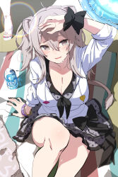 Rule 34 | 2girls, ahoge, animal ears, arm support, arm up, beach, beach towel, bikini, black nails, blue nails, bottle, bracelet, breasts, collarbone, commentary request, eyelashes, feet, feet out of frame, front-tie bikini top, front-tie top, grey eyes, grey hair, grey tail, highres, hololive, hololive summer 2023 swimsuit, hood, hood down, hoodie, jewelry, large breasts, lens flare, lion ears, lion girl, lion tail, long hair, long sleeves, looking at viewer, multiple girls, nail polish, omaru polka, on ground, open mouth, out of frame, outdoors, pink nails, sandals, shishiro botan, sidelocks, sitting, sweatdrop, swimsuit, tail, thighs, toenail polish, toenails, toes, towel, virtual youtuber, water bottle, white hoodie, yuuzuki (re&#039;ef)