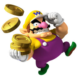 Rule 34 | 1boy, 3d, absurdres, coin, full body, highres, male focus, mario (series), nintendo, official art, simple background, solo, super mario bros. 1, tagme, walking, wario, white background