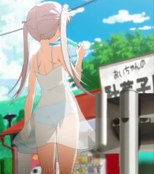 Rule 34 | 1girl, animated, ass, bloomers, candy, dress, food, from behind, highres, komako semenovich, see-through, see-through dress, shoujo ramune, sky, solo, stitched, sundress, third-party edit, twintails, underwear, video, white hair