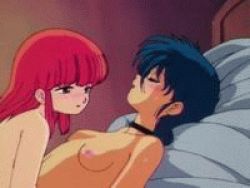 Rule 34 | 1980s (style), 2girls, animated, animated gif, bed, blush, breasts, choker, cream lemon, kiss, lowres, mai (pop chaser), multiple girls, nipples, oldschool, pop chaser, red hair, retro artstyle, rio (pop chaser), yuri