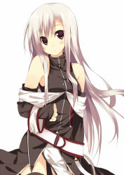 Rule 34 | 1girl, bare shoulders, belt, blush, character request, detached sleeves, female focus, kuwashima rein, long hair, original, silver hair, simple background, solo, thighhighs, white background