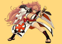 Rule 34 | absurdres, amputee, angry, baiken, breasts, cirenk, eyepatch, facial tattoo, guilty gear, guilty gear xrd, highres, jacket, long hair, no arms, one-eyed, one arm, pink hair, red eyes, samurai, sandals, sheathing, tattoo, toeless footwear, very long hair
