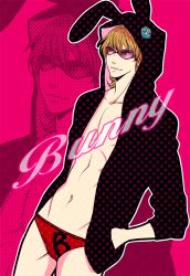 Rule 34 | 10s, 1boy, animal ears, barnaby brooks jr., rabbit ears, buttons, cofe, glasses, green eyes, hood, hoodie, lingerie, male focus, smile, solo, tiger &amp; bunny, underwear, zoom layer