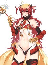 Rule 34 | 1boy, adapted costume, ahoge, bare shoulders, black panties, blush, bulge, claws, cowboy shot, crossdressing, elbow gloves, fate/grand order, fate/kaleid liner prisma illya, fate (series), gloves, highres, kaleidostick, kanosigu, long hair, magical girl, magical ruby, male focus, miniskirt, navel, open clothes, open mouth, panties, rama (fate), red eyes, red hair, skirt, stomach, thighhighs, translucent, trap, twintails, underwear, wand