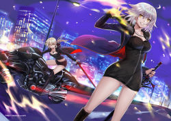 Rule 34 | ahoge, artoria pendragon (all), artoria pendragon (fate), bad id, bad pixiv id, black dress, black footwear, black ribbon, black shorts, blonde hair, boots, breasts, coat, commentary request, dress, fate/grand order, fate (series), full-length zipper, fur-trimmed coat, fur trim, high heel boots, high heels, jeanne d&#039;arc (fate), jeanne d&#039;arc alter (fate), jeanne d&#039;arc alter (ver. shinjuku 1999) (fate), jewelry, knee boots, large breasts, motor vehicle, motorcycle, necklace, official alternate costume, ribbon, saber alter, saber alter (ver. shinjuku 1999) (fate), short dress, shorts, silver hair, sword, ten-chan (eternal s), weapon, wicked dragon witch ver. shinjuku 1999, yellow eyes, zipper