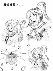 Rule 34 | 1girl, :d, capelet, danmaku, closed eyes, female focus, glowing, glowing eyes, graphite (medium), greyscale, hair bobbles, hair ornament, heart, highres, long hair, monochrome, mystic square, open mouth, shinki (touhou), side ponytail, sketch, smile, touhou, touhou (pc-98), traditional media, wakanita, wings