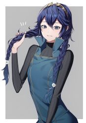 Rule 34 | 1girl, adapted costume, ameno (a meno0), blue eyes, blue hair, braid, breasts, fire emblem, fire emblem awakening, flower, hair between eyes, hair flower, hair ornament, highres, jewelry, long hair, looking at viewer, lucina (fire emblem), nintendo, parted lips, small breasts, smile, solo, tiara, twin braids