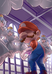 Rule 34 | 1boy, blush, breasts, brown hair, crown, dress, facial hair, ghost, gloves, hands on own face, hat, huge breasts, long hair, luigi&#039;s mansion, manyuu kaeru tasuke sansei, mario, mario (series), multiple girls, mustache, new super mario bros. u deluxe, nintendo, open mouth, princess king boo, puffy nipples, red eyes, shaded face, short hair, super crown, tongue, tongue out, white gloves, white hair, you gonna get raped