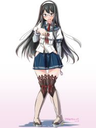 Rule 34 | 10s, 1girl, black hair, blue eyes, blush, discreet vibrator, egg vibrator, glasses, hairband, hip vent, kantai collection, knees together feet apart, lace, lace-trimmed legwear, lace trim, long hair, looking at viewer, military, military uniform, naval uniform, object insertion, ooyodo (kancolle), open mouth, pigeon-toed, purple thighhighs, pussy juice, pussy juice puddle, ribbon, school uniform, semi-rimless eyewear, serafuku, sex toy, solo, tatsumi ray, thighhighs, under-rim eyewear, uniform, vaginal, vaginal object insertion, vibrator, vibrator under clothes, white ribbon