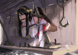 Rule 34 | 10s, 1girl, absurdres, admiral (kancolle), bad id, bad pixiv id, bdsm, black hair, bondage, boots, bound, breasts, brown eyes, giant, giantess, hairband, haruna (kancolle), headgear, highres, hogtie, huge breasts, kantai collection, kuro (zhurunbo1997), leyuan, long hair, nontraditional miko, pussy juice, skirt, suspension, tears, thigh boots, thighhighs