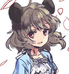Rule 34 | 1girl, alternate costume, animal ears, brown eyes, grey hair, looking at viewer, mouse ears, nazrin, open mouth, smile, solo, tomobe kinuko, touhou, upper body