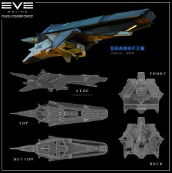 Rule 34 | 3d, battlecruiser (eve online), black background, caldari state (eve online), commentary, concept art, copyright name, english text, eve online, from above, from behind, from below, from side, glowing, grey theme, hideyoshi ruwwe, highres, logo, military, military vehicle, multiple views, no humans, original, realistic, science fiction, space ship, spacecraft, spaceship, vehicle focus