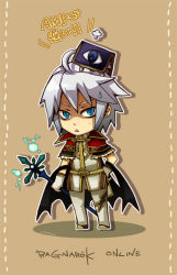 Rule 34 | 1boy, puff of air, ahoge, bad id, bad pixiv id, black wings, blue eyes, brown footwear, capelet, chibi, commentary request, copyright name, dated, full body, fur-trimmed capelet, fur trim, gloves, high collar, high wizard (ragnarok online), holding, holding staff, looking at viewer, male focus, open mouth, pants, ragnarok online, red capelet, reload9 yohji, rideword (ragnarok online), shaded face, shirt, shoes, short hair, staff, standing, sweatdrop, triangle mouth, white gloves, white hair, white pants, white shirt, wings
