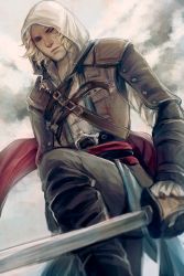 Rule 34 | 1boy, assassin&#039;s creed, assassin&#039;s creed (series), assassin&#039;s creed iv: black flag, blonde hair, edward kenway, highres, hood, long hair, male focus, sash, solo, sword, weapon